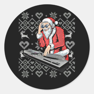 Adesivo Redondo Santa Claus Music DJ Ugly Christmas Tacky Xmas