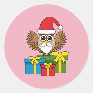 Adesivo Redondo Santa Claus Owl com Presentes