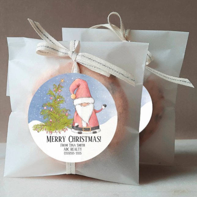 Adesivo Redondo Santa Claus Personalized Merry Christmas (Personalized Christmas Stickers)