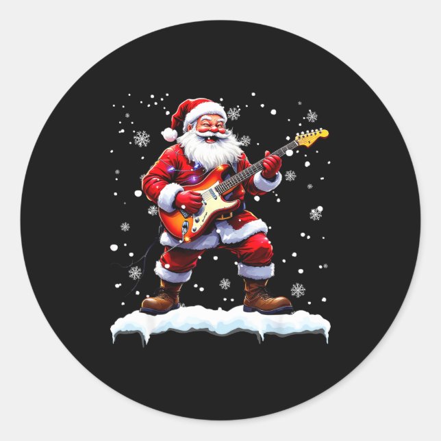 Adesivo Redondo Santa Claus Playing B Guitar Christmas Xmas Music  (Frente)