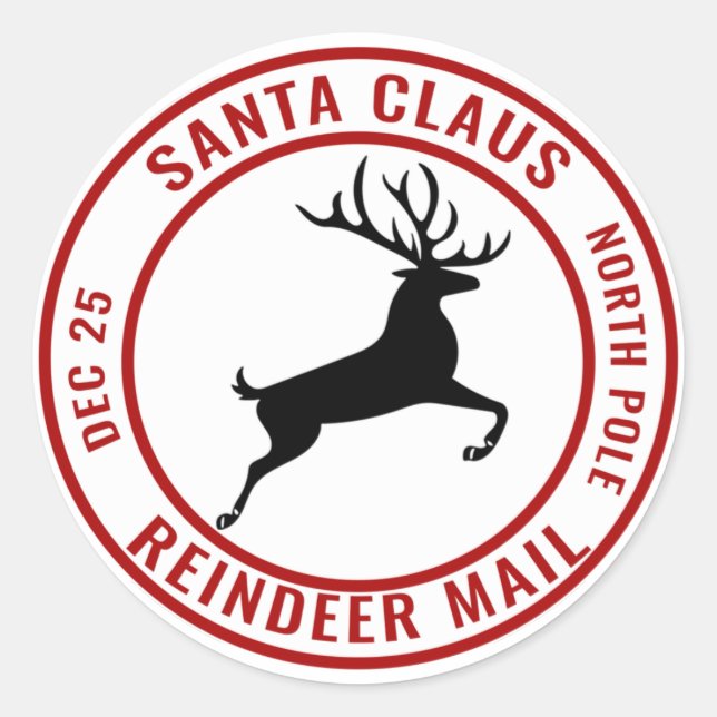 Adesivo Redondo Santa Claus Reindeer Mail Polo Norte (Frente)
