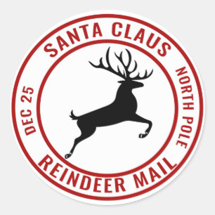Adesivo Redondo Santa Claus Reindeer Mail Polo Norte