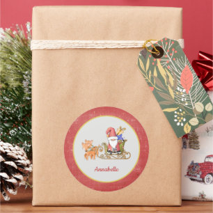 Adesivo Redondo Santa Claus Reindeer Sleigh Name Personalizado