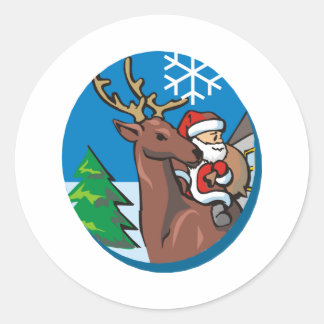 Adesivo Redondo Santa Claus Rides Reindeer
