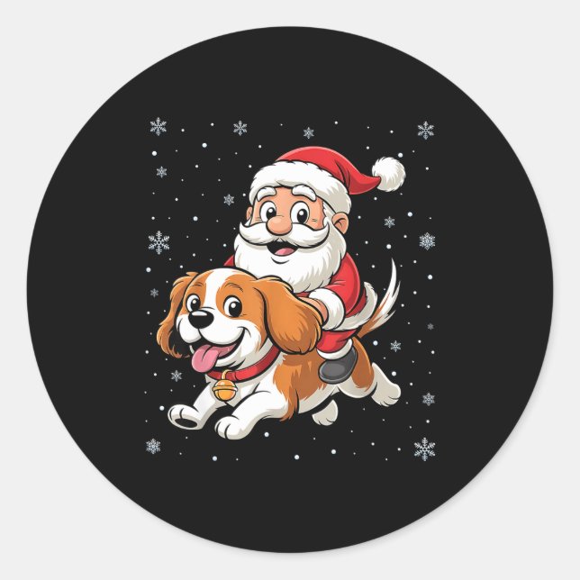 Adesivo Redondo Santa Claus Riding Cavalier King Charles Spaniel D (Frente)