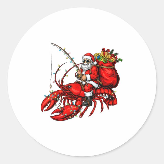 Adesivo Redondo Santa Claus Riding Lobster Lights Christmas Fishin (Frente)