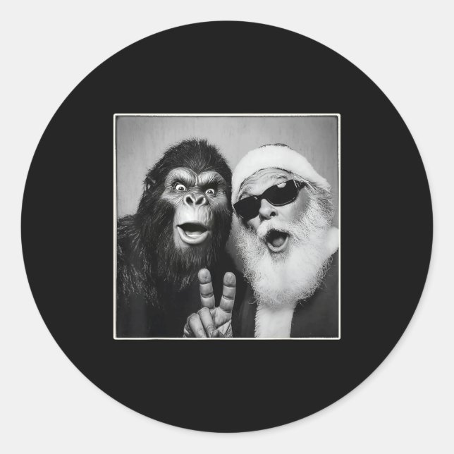 Adesivo Redondo Santa Claus Selfie Bigfoot Christmas Funny Sasquat (Frente)