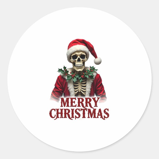 Adesivo Redondo Santa Claus Skeleton Outfit Skull Funny Christmas  (Frente)