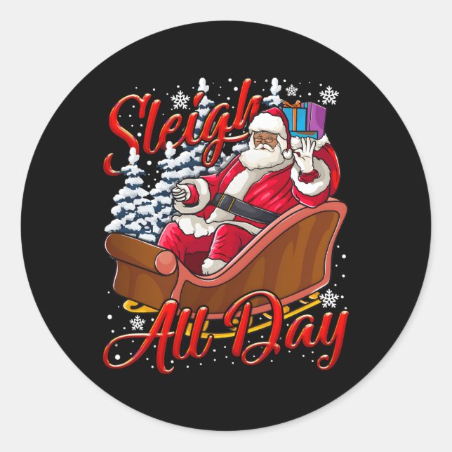 Adesivo Redondo Santa Claus Sleigh Toys Black African American (Frente)