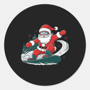 Adesivo Redondo Santa Claus Snowboard Diversão Natal Spor