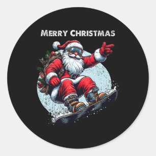 Adesivo Redondo Santa Claus Snowboard Felry Natal Ho