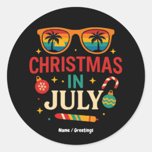 Adesivo Redondo Santa Claus Sunglass Natal de praia em julho