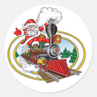 Adesivo Redondo Santa Claus viaja uma locomotiva a vapor