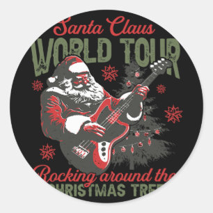 Adesivo Redondo Santa Claus World Tour Rocking Around O Natal
