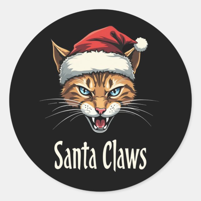 Adesivo Redondo Santa Claws Angry Cat Christmas - Funny Christmas (Frente)