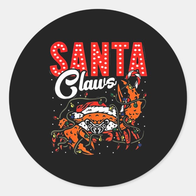 Adesivo Redondo Santa Claws Christmas Funny Crab Lights Holiday Ca (Frente)