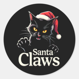 Adesivo Redondo Santa Claws – Design de Natal de Gato Preto Engraç