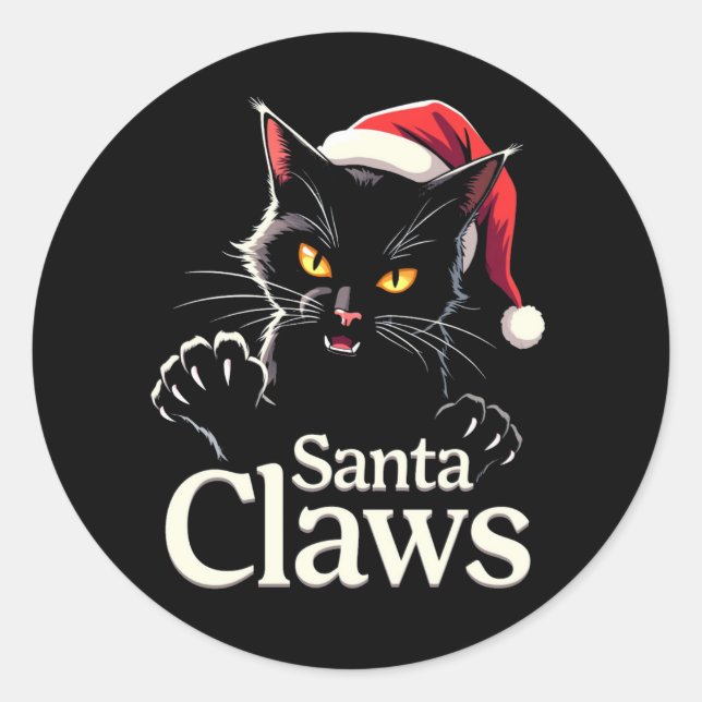 Adesivo Redondo Santa Claws – Funny Black Cat Christmas Design (Frente)