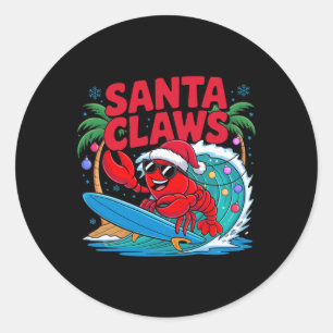 Adesivo Redondo Santa Claws Lagosta Divertida de Natal Com Palmeir