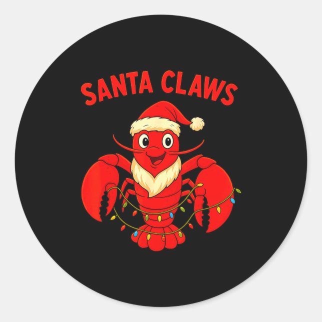 Adesivo Redondo Santa Claws Lobster Christmas Lights Holiday Desig (Frente)