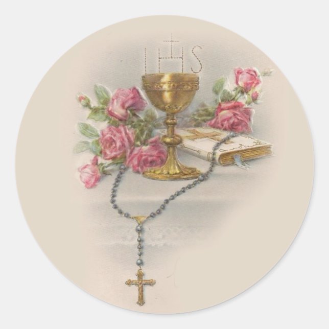 Adesivo Redondo Santa Comunhão Rosary Eucharist Chalice Bíblia