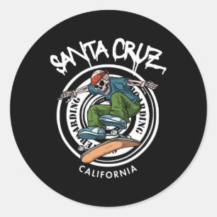 Adesivo Redondo Santa Cruz Skater Relaxado Esqueleto Califórnia Sk