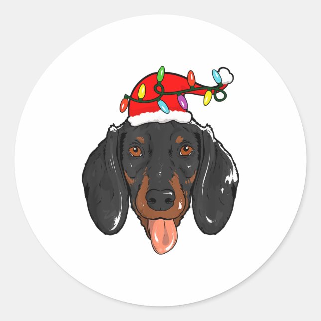 Adesivo Redondo Santa Dachshund Light Christmas  (Frente)