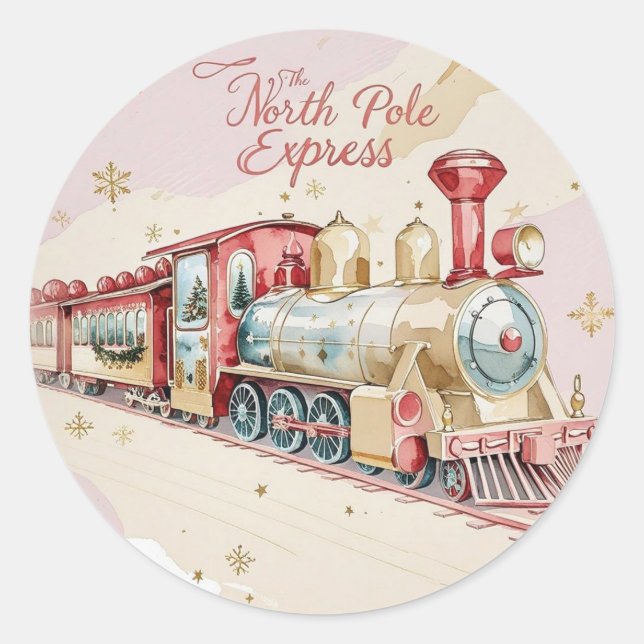 Adesivo Redondo Santa Delivery Sticker | Pastel Pink & Gold Stars (Frente)