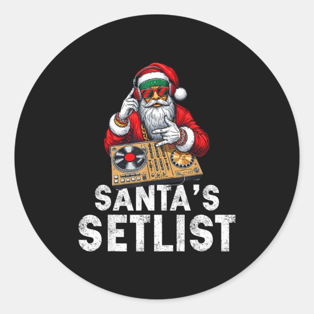Adesivo Redondo Santa Dj Musician Santa’s Setlist House Music  (Frente)