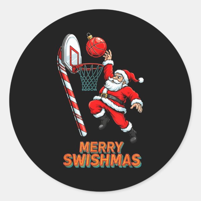 Adesivo Redondo Santa Dunking Merry Swishmas Basketball Christmas  (Frente)
