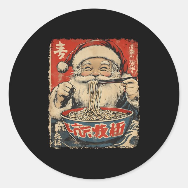 Adesivo Redondo Santa Eating Ramen Noodles Ukiyo-e Insred Christma (Frente)