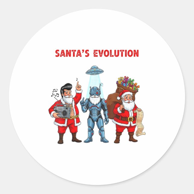 Adesivo Redondo Santa Evolution Robot Clic Future Funny Christmas  (Frente)