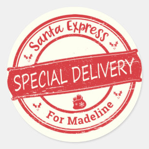 Adesivo Redondo Santa Express Entrega Especial Adicionar Nome 