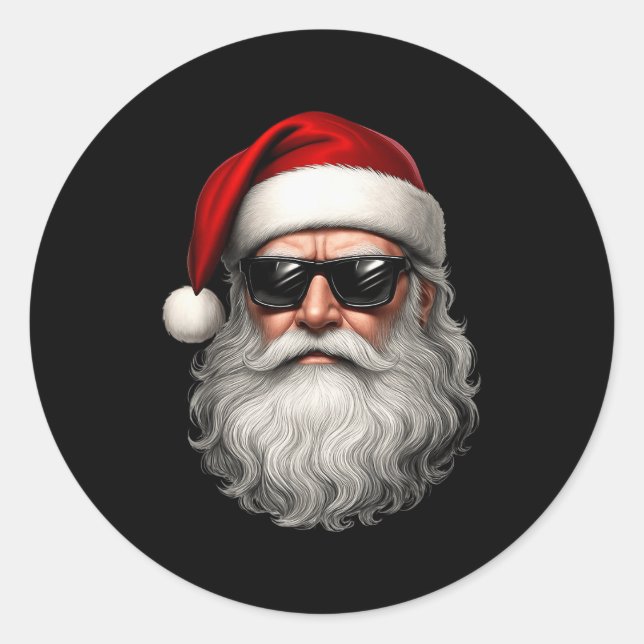 Adesivo Redondo Santa Face Retro Sungles Funny Christmas Pajama Me (Frente)