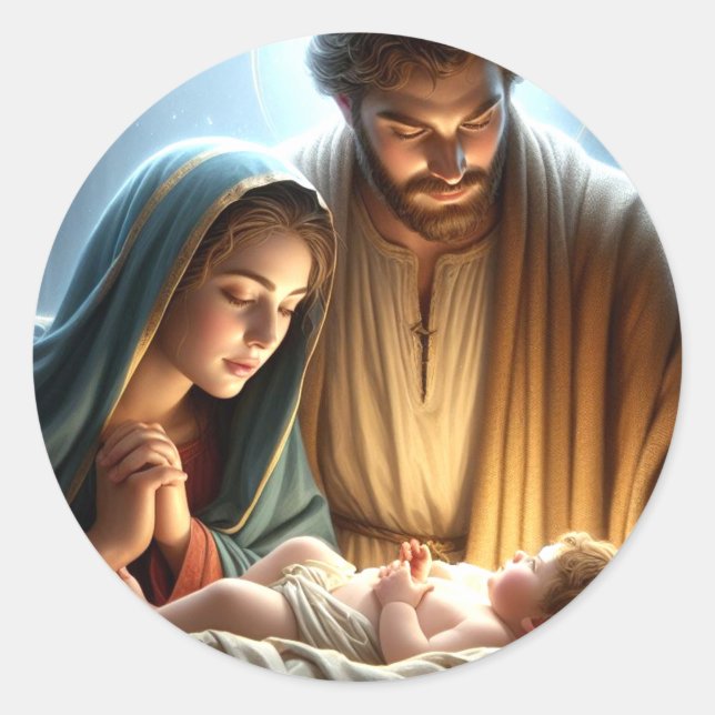 Adesivo Redondo Santa Família Natal (Frente)