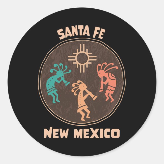 Adesivo Redondo Santa Fe New Mexico Kokopelli Vacation Souvenir  (Frente)
