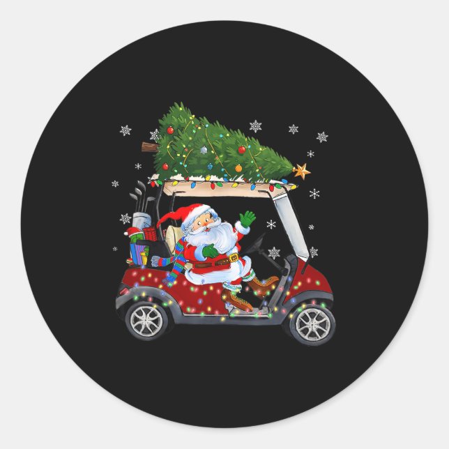 Adesivo Redondo Santa Golf Cart Christmas Tree Lights Xmas Golfer  (Frente)