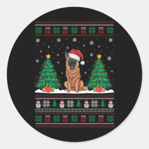 Adesivo Redondo Santa Hat Belga Malinois Dog Xmas Lights Ug