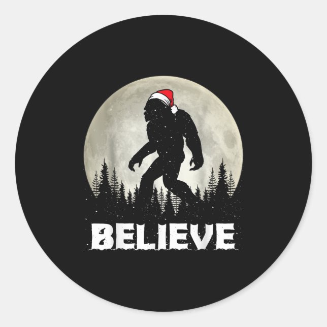Adesivo Redondo Santa Hat Bigfoot Believe Christmas Lights Rock Sa (Frente)