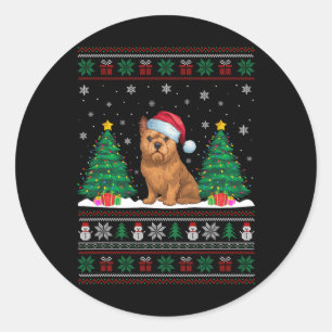 Adesivo Redondo Santa Hat Bruxelas Griffon Dog Xmas Tree Lights Ug