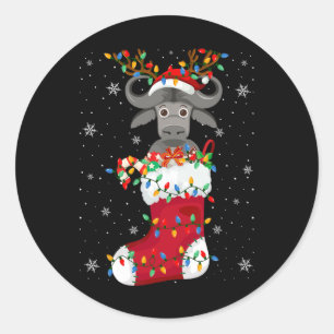 Adesivo Redondo Santa Hat Buffalo Animal Em Luzes De Árvore Do Xma