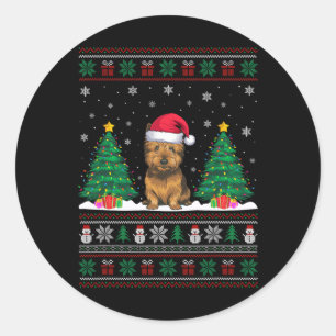 Adesivo Redondo Santa Hat Cairn Terrier Dog Xmas Tree Luzes Feias