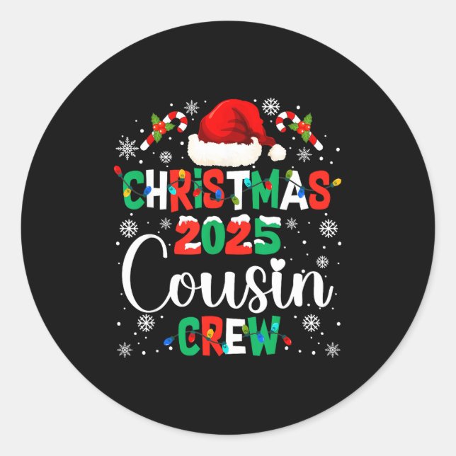 Adesivo Redondo Santa Hat Christmas 2025 Cousin Crew Xmas Matching (Frente)