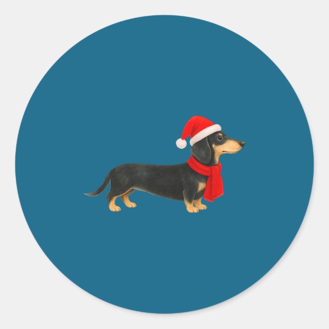 Adesivo Redondo Santa Hat Dachshund Christmas Funny Cute Dog Mom  (Frente)