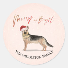 Adesivo Redondo Santa Hat Dog German shepherd Feliz Natal