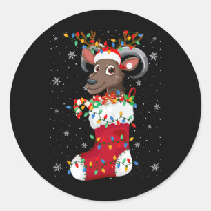 Adesivo Redondo Santa Hat Goat Animal Em Luzes De Árvore Do Xmas D