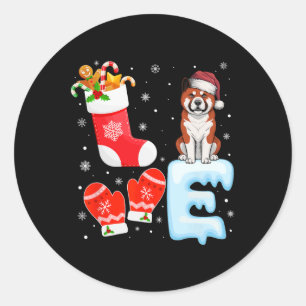 Adesivo Redondo Santa Hat Natal Stocks Holiday Akita Dog Lov