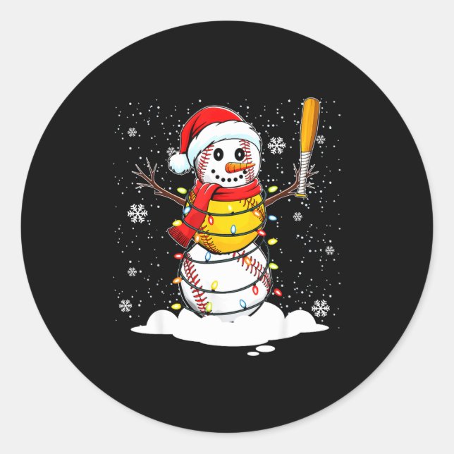 Adesivo Redondo Santa Hat Snowman Xmas Funny Baseball Softball Chr (Frente)