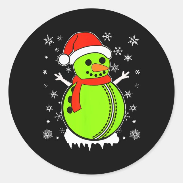 Adesivo Redondo Santa Hat Snowman Xmas Funny Cricket Ll Lover Chri (Frente)