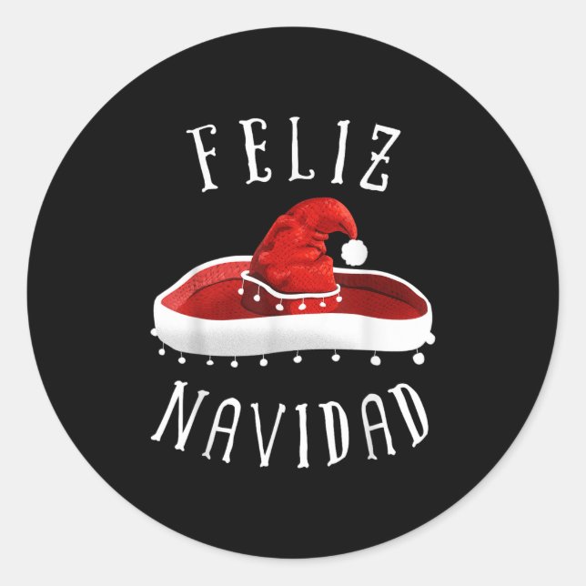 Adesivo Redondo Santa Hat Sombrero Christmas Mexico Feliz Navidad  (Frente)